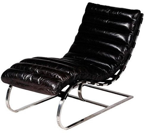 Casa Padrino Luxus Echtleder Vintage Liege/Sessel Schwarz - Leder Sessel Art Deco Lounge Relax Sessel