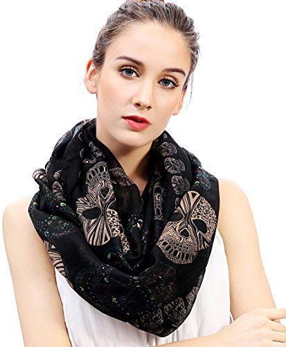 Lina & Lily Schädel Skull Damen Loop Schal Schlauchschal (Schwarz)