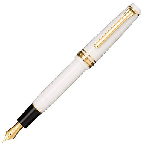 Sailor Pluma estilográfica Pro Gear Slim White | Bolígrafo de resina con herrajes dorados | Grosor del plumín M | Elegante caja de regalo