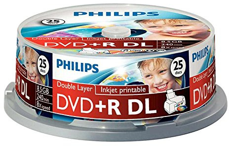 Philips DVD+R 8.5 GB/DR8I8B25F/00 240 Min Inkjet Printable 8x Inh. 25 Stk