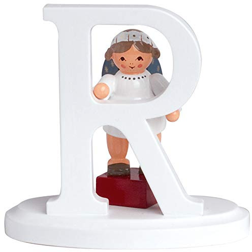 Weihnachtsdekoration Erzgebirge Holzkunst Handarbeit Figur Engel mit Buchstabe R farbig ca. 7cm