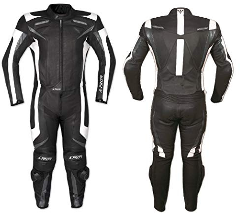 A-Pro Lederkombi Motorrad Rindsleder Jacke Hose Protektoren 2 Teilige Schwarz 54