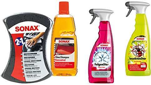 Schwamm + AUTOSHAMPOO Glanz + FELGENREINIGER + INSEKTENENTFERNER REINIGUNGSSET