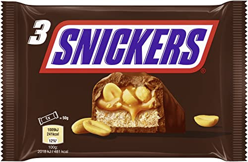 Snickers Schokoriegel, Erdnüsse, Karamell,Eine Packung á 3 Riegel (1 x 150 g)