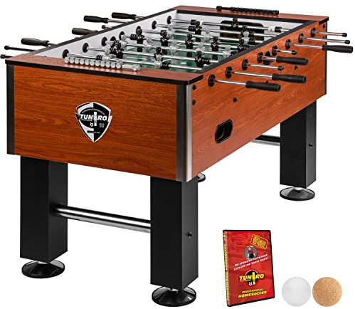 TUNIRO Tischkicker Basic/Pro, vormontiert, BTFV Zertifiziert, 4 Dekorvarianten, schadstoffgeprüft, inkl. DVD + Bälle, Kicker-Tisch Tischfussball