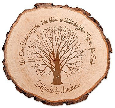 Casa Vivente Baumscheibe mit Gravur zur Hochzeit, Personalisiert mit Namen, Motiv Baum, Türschild und Dekoration, Hochzeitsgeschenke für Brautpaar