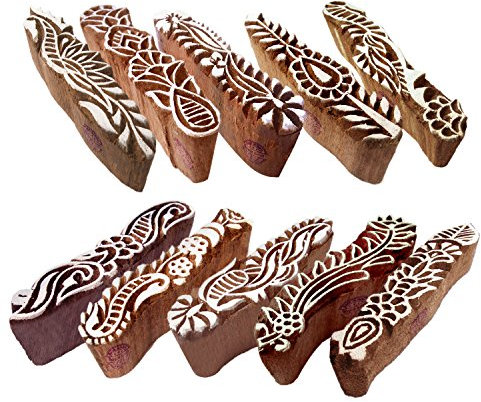 Stoff Holz Druck Attraktiv Rand Muster Blocke Stempel (Set von 10)
