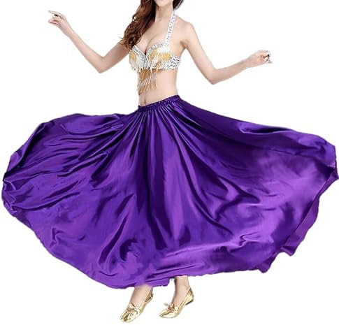 Baisdan - Gonna in Raso per Danza del Ventre, Costume da Festival, Gonna Lunga e Ampia, Viola, Taglia Unica