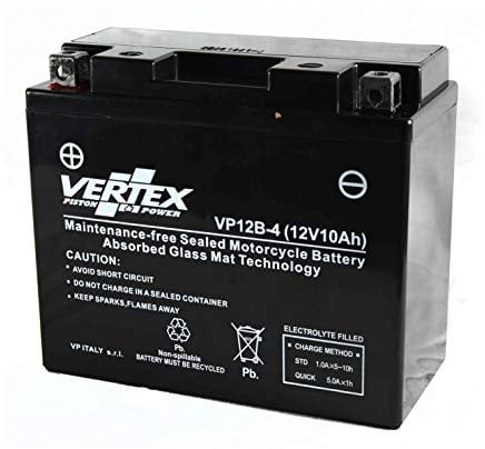 Vertex VP12-B-4 Sealed AGM Motorcycle/Powersport Battery, 12V, 10Ah, CCA (-18) 210, Replaces: CT12B-4, CT12B-BS, YT12B-BS Perfect battery for Motorcycle, ATV's, Personal Watercraft and Snowmobiles