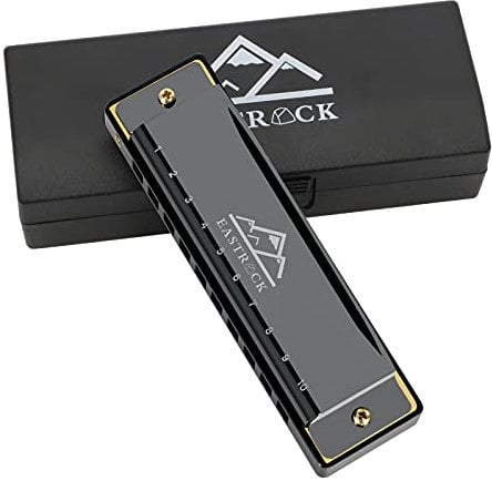 EASTROCK blues armonica a bocca con 10 fori C chiave con custodia, armonica diatonica per giocatori professionisti principianti studenti regali, regalo per amici adulti nero