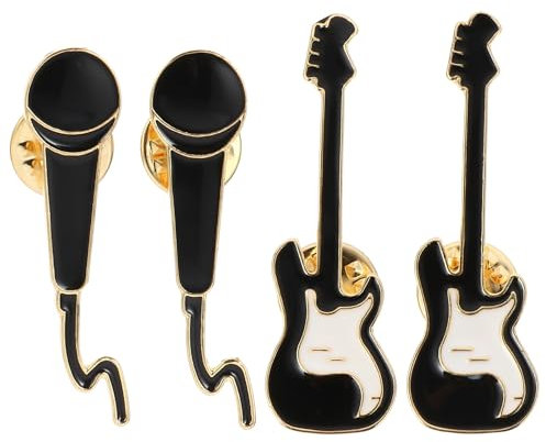 VALICLUD Gitarre Anstecker Pin Musik Brosche 4Pcs Musik Emaille Pin Abzeichen Gitarre Mikrofon Brustnadel Broschen für Kleidertasche Dekor Verwenden Gitarre Brosche Band Musikband Geschenk