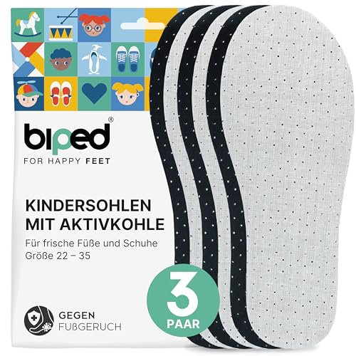biped tres pares de plantillas de carbón activo infantiles con látex, para una regulación climática, higiene y frescor en el calzado y en los pies z2768 (34-35)