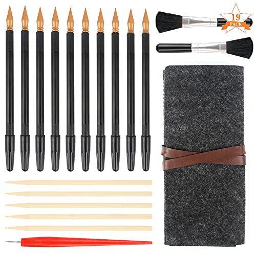Kratzstifte für Kratzbilder, Scratch Arts Tools 10x Scratch Stift Schwarz 5x Bambus Kratzbild Stift 2x Bürste 1x Rot Kratzstift mit Filz Aufbewahrungstasche Scratch Painting Stift Kinder Erwachsene
