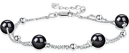Hand Armband Armreif Armkette Damen 925 Sterling Silber New Woman Modeschmuck Hochwertige Retro Einfach Schwarz Achat Go