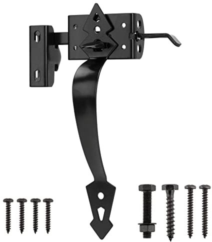 SANKINS Thumb Gate Latch Hardware for Wooden Fence Heavy Duty, Self Closing Door Latches with 8 Decorative Handle, Gate Lock Kit for Outdoor Garden, Pool, Metal Gate, Vinyl Fence, Steel, Black Finish
