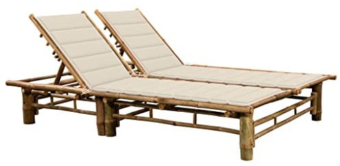 vidaXL Sonnenliege 2-Personen mit Auflagen Gartenliege Doppelliege Liege Gartenmöbel Relaxliege Liegestuhl Freizeitliege Strandliege Bambus