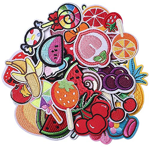 TACVEL 40 Stück Obst-Aufnäher zum Aufbügeln für Kinderkleidung, Obst-Motiv, bestickt, zum Aufnähen für Jacken, Rucksäcke, Mützen, Jeans zum Dekorieren von Kleidung'