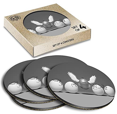 4 x Eco Boxed Cork Coasters - BW - en Egg with Wings Goose Drink Cup Mug Glass Table Mat #39116