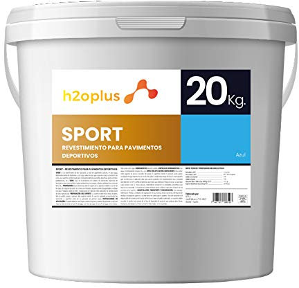 h2oplus Pintura para Pistas Deportivas y Pavimentos Deportivos Sport Azul 20Kg · Producto Natural 100% en Base Agua, SIN Olor a Disolventes Químicos · Ideal para Pistas de Pádel/Tenis/Frontón