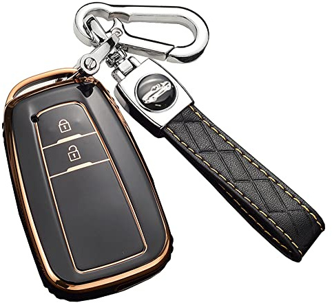 ontto Coque de clé de voiture pour Toyota CHR C-HR Prado Prius Camry Corolla RAV4 2017-2019 Accessoires Boîte à clés Étui de protection à 2 boutons Noir