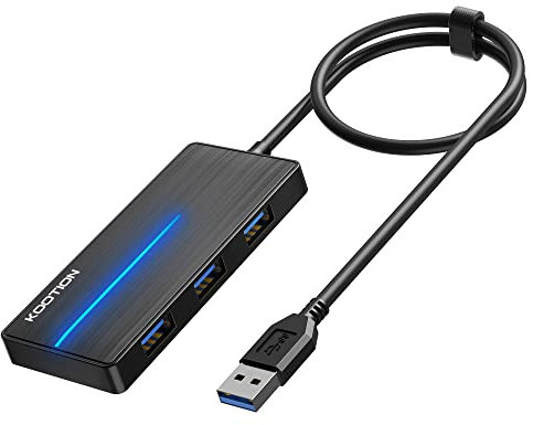 KOOTION 4-Port USB Hub, 4 in 1 USB 3.0 Ultra Slim USB Splitter with 2FT Long Cable per Trasmissione Dati Cable Hub Alta velocità Fino a 5 Gbps per MacBook, Chromebook, Computer (Nero/2ft)
