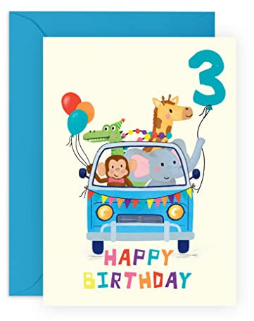 Central 23 Karte zum dritten Geburtstag für Jungen – Geburtstagskarte für Alter 3 – drei Jahre alt – Happy 3rd Birthday Grußkarte für Kinder – Sohn – Kleinkind – mit Aufklebern