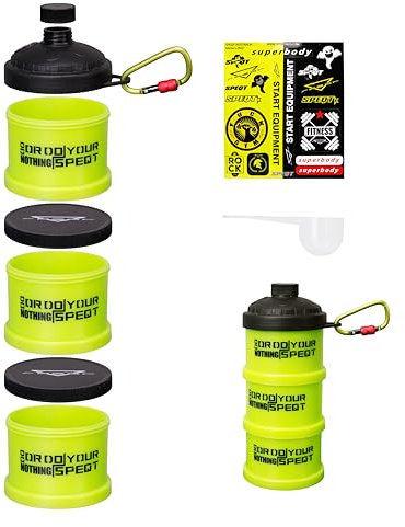 SPEQT Protein Powder Stackable Container To Go,with Top Cap Funnel for Water Bottle,Twist Lock Portable Supplement Organize Storage Dispenser for Pre/Post Workout,Fitness,Travel,Gym