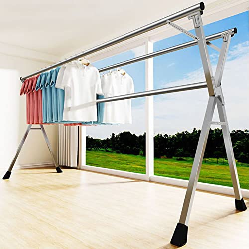 Wäscheständer Groß Draußen Drinnen, Teleskop Kleiderständer Klappbar Edelstahl, Wäschespinne Balkon mit Rutschfeste Füße, Drying Rack Laundry, Maximale Belastung 60 Kg, Ohne Installation,160cm
