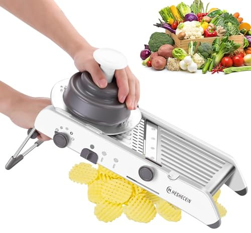 Adjustable Mandoline Slicer for Kitchen,Stainless Steel Vegetable Chopper - Food Chopper,Vegetable Slicer,Mandolin,Veggie Chopper with Waffle Maker| French Fry Cutter(WHITE)