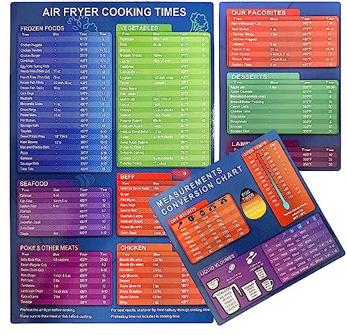 3-Piece Blue Cooking Time Chart, Air Fryer Accessories Cheat Sheet Set, Pressure Cooker Cooking Time Chart Magnet, Cooking Quick Reference Guide
