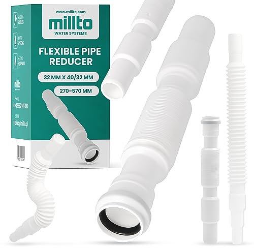 Millto™ Flexibler Rohrreduzierer 32 x 40/32 mm Sanitärarmaturen Reduzierrohr-Verlängerung Abflussverbinder mit Muffe Langlebiges HDPE Polyethylen Beschädigungssicherer Kanalsystem Anschluss