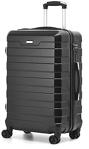 CMY Suitcase Medium Size Hard Shell Lightweight 4 Dual Spinner Wheels Trolley Luggage Suitcase Medium 24 Hold Check in Luggage TSA Combination Lock (Black)