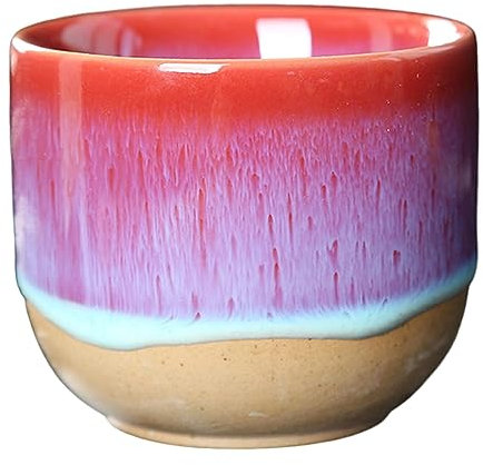 LOVIVER Keramik Teetassen, Espressotasse, 150 Ml, Sake Becher, Japanischer Stil, Abstraktes Muster, Kung Fu Teetasse, Ohne Griff für Wasser, Cappuccino, Yerba, Rot