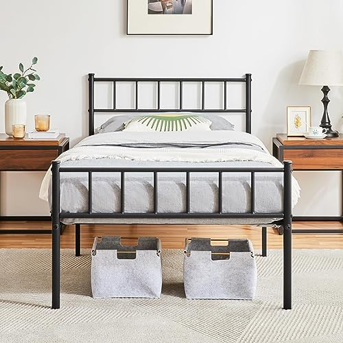 Yaheetech Cadre de Lit Simple en Métal 90x200 cm pour Adultes Grande Espace en Lattes Noir