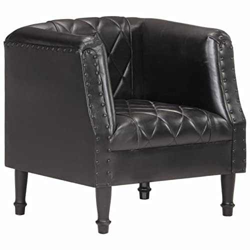 Homgoday Sessel Fernsehsessel Relaxsessel Loungesessel Fernsehsessel Ruhesessel Einzelsofa TV-Sessel Lesesessel Einzelsessel für Schlafzimmer Wohnzimmer Schwarz Echtes Ziegenleder