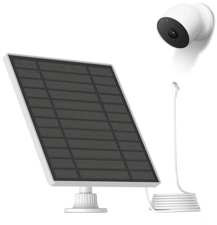 Solar Panel Charger for Google Nest Camera Outdoor & Indoor (Battery Version), 6V 5W Output Solar Panel Fast Charge, Camera Solar Panel Charger with 360 Degree Adjustable Solar Holder