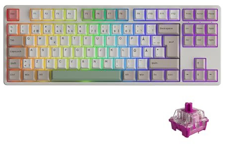 Akko 5087B Plus RGB Gaming Keyboard, 3 Modes (BT5.0/2.4Ghz/Type C) TKL Keyboard, ISO Nordic Layout, with Swappable Linear Mechanical Switch, Cherry PBT Keycap, Programmable (9009, Wine Red)