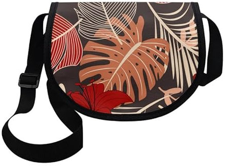 Kuiaobaty Drawing Monstera Leaf Women Casual Messenger Bag Mini Shoulder Crossbody Phone Bag, Retro Boho Floral Leaves Half Moon Bag