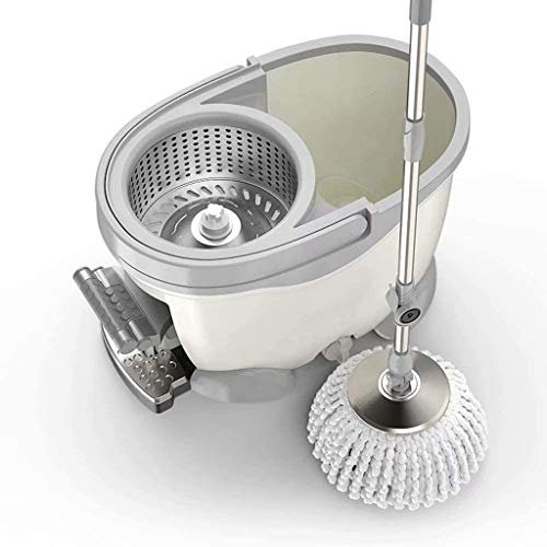 Cesta de Metal giratoria para fregona de Acero Inoxidable con Pedal Giratorio de 360°, con Cabezales giratorios de Microfibra (A)