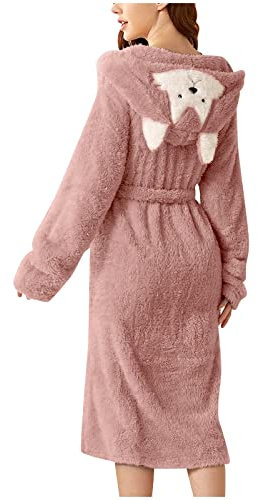 MJGkhiy Vestaglia Donna Invernale Pile Termico Manica Lunga Peluche Accappatoio Vestaglie Cotone Con Cappuccio Morbido Peluche Indumenti Da Notte Loungewear Flanella Accappatoio