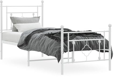 vidaXL Bettgestell, Bettrahmen mit Kopfteil Fußteil, Bett Gästebett mit Stauraum, Metallbett Einzelbett Schlafzimmerbett, Weiß 80x200cm Metall