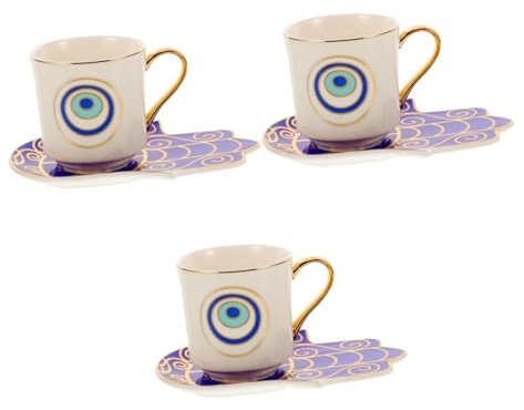 Alipis 3 Set Tazza da tè occhi del diavolo tazzine caffe eleganti set tazzine caffe con piattino bicchieri tazzina da espresso tazza in ceramica con piattino tazza da cappuccino domestico