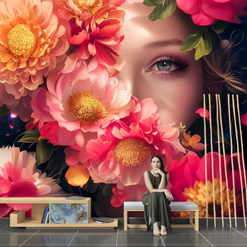 Fototapete 3d Effekt Frau Gesicht Blumen XL Tapete Wandbild Wandbild Bild Tapeten Wandtapete Wand Schlafzimmer Wohnzimmer