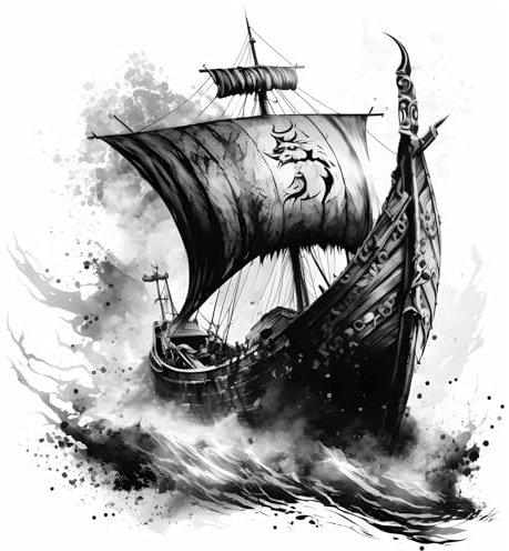 Samunshi® Wandaufkleber Wikingerschiff Langschiff Wolf Wandsticker Walhalla nordische Mythen für Kinderzimmer Aufkleber Küche Wallart Runen Odin 46x50cm