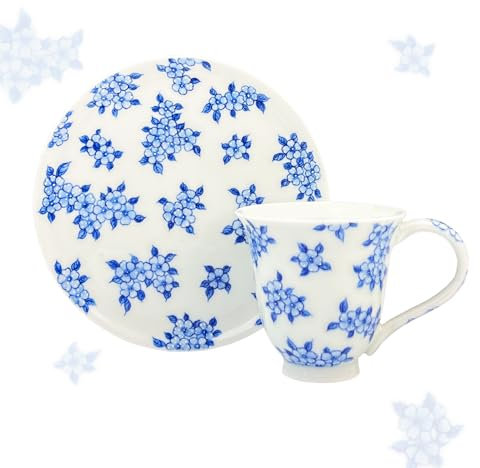 WISMORIEN Handmade Coffee Cup Blue and White Porcelain, Intangible Cultural Heritage of China Tea Set, 5 oz Floral Patterns Coffee Mug, Tea Cups and Saucers Set, Ceramic Tea Cup for Tea Party