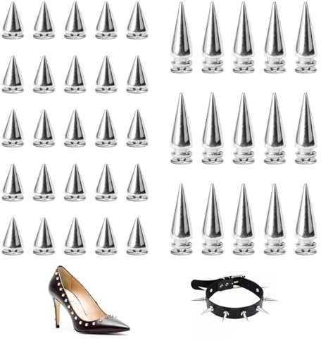 EXIN DEHCEN 150 Pièces Rivet Cône Clou 100 7X10mm Clous Punk+50 7X20mm Clou Rivets Punk, Argent Métal Rivet Cone Punk, Pointé Pique Punk pour Bracelets Décoratifs DIY Lacets Chaussures Vêtements