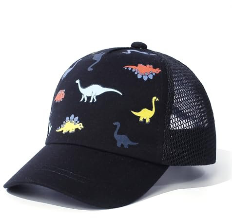 DRESHOW Bambino Baseball Cappello con Tinta Unita & Dinosauro Fantasia - Trucker Cappelli Unisex per Ragazzi e Ragazze