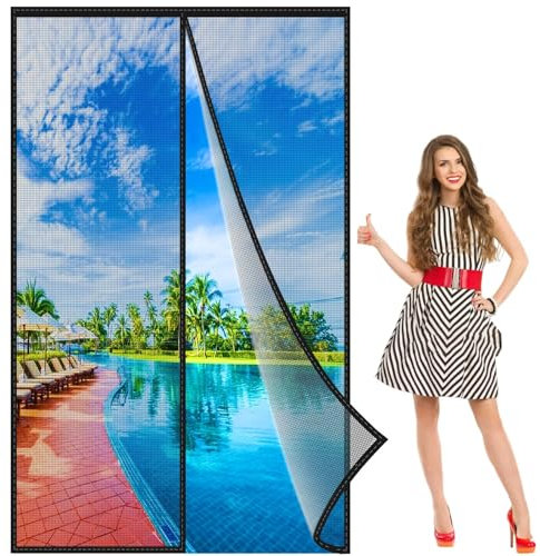 Fiberglass Magnetic Garage Screen Door 270x285 cm, Double Hands Free Mesh Screen DoorRetractable Garage Door Screen with Roll Up Starps Black, Reinforced