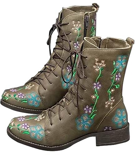 Stivaletti da donna da cowboy western, moderni ricamati in stile occidentale, alla caviglia, altezza al polpaccio, punta quadrata, stivali da cowboy con tacco quadrato, K 251 Verde, 37.5 EU