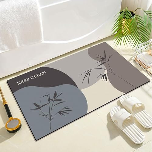 Badezimmerteppich 40X60Cm Braun Blau Badteppich rutschfest Waschbar,Duschvorleger Schnelltrocknend,Stein Badematte,Diatomite Stone Bath Mat,Super Absorbierende Badvorleger